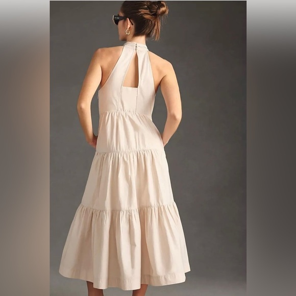 ANTHROPOLOGIE MAEVE SLEEVELESS TIERED HALTER MIDI DRESS COLOR OYSTER SIZE 8P NWT - Picture 9 of 16